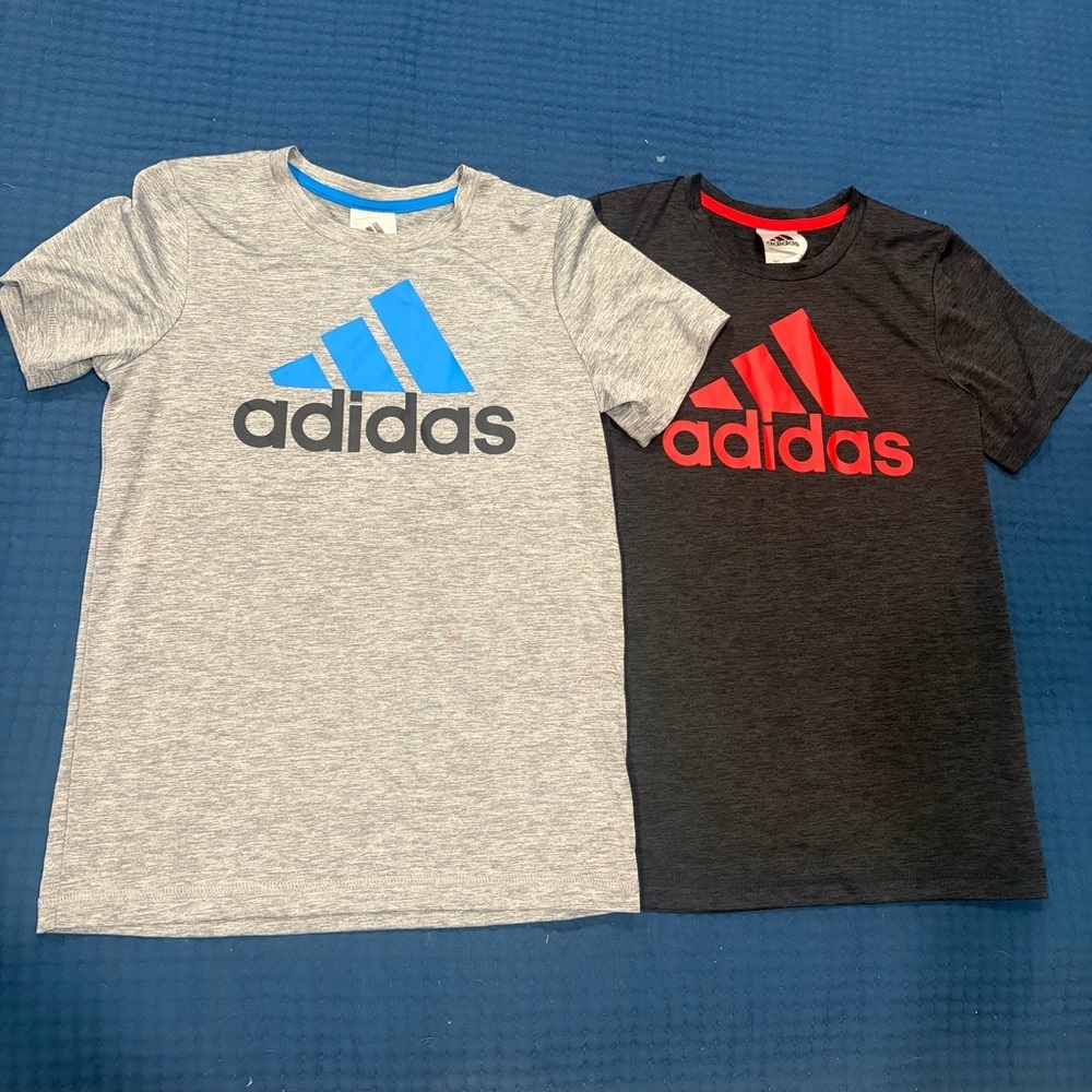 Adidas Kids' Gray and Black Tees with Blue and Red Logos